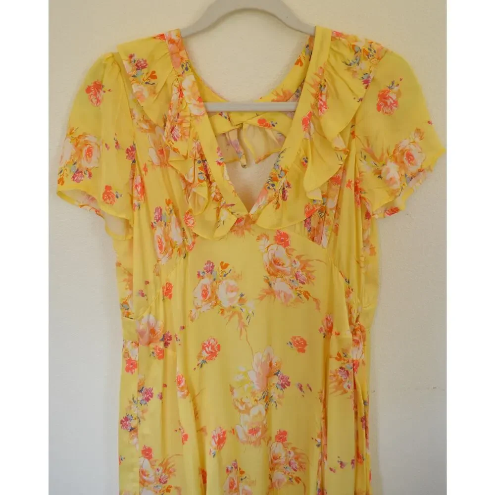 By TiMo Yellow Floral Wrap Style Midi Dress - Picture 4 of 7